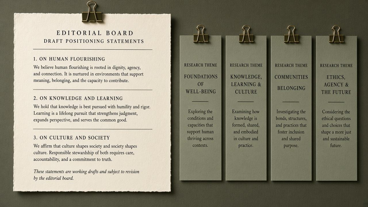 Editorial board with positioning statements drafted from research themes