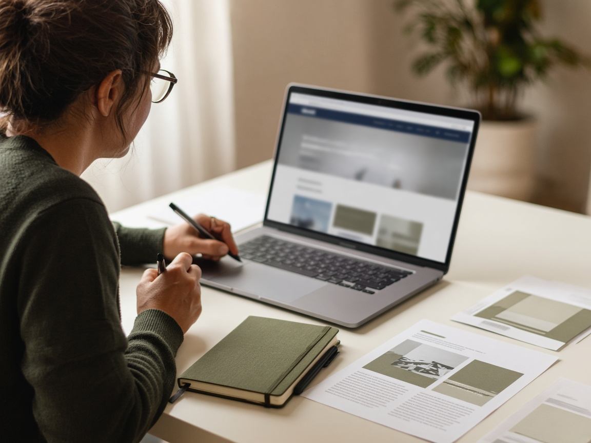 Researcher reviewing B2B website and sales collateral touchpoints
